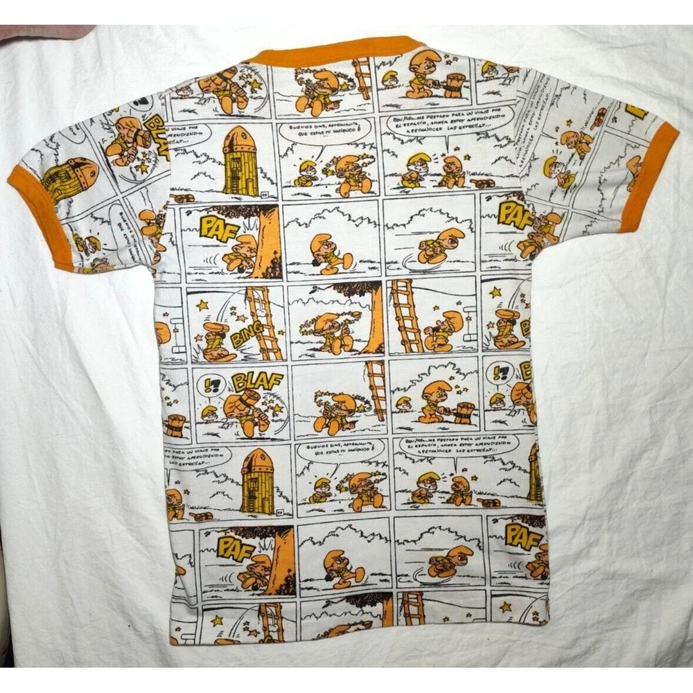 Vtg‎ Carter's Orange Smurfs Comic Cartoon Pajama Shirt Top 12 Anos Years Spanish